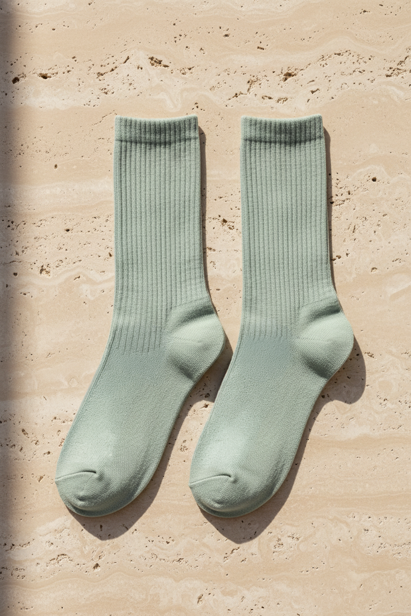 Mens Towel Sole Long Sole Basic Socket Socks Green