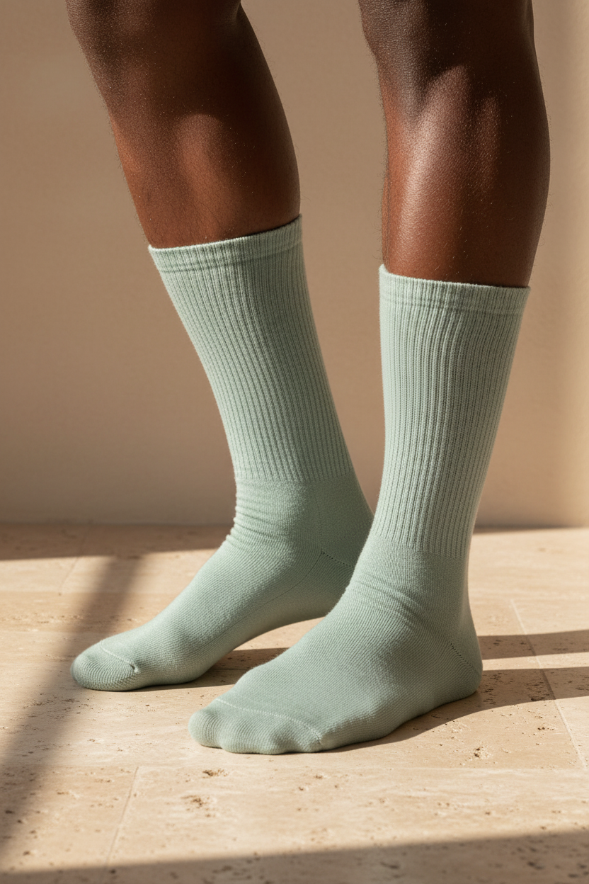 Mens Towel Sole Long Sole Basic Socket Socks Green
