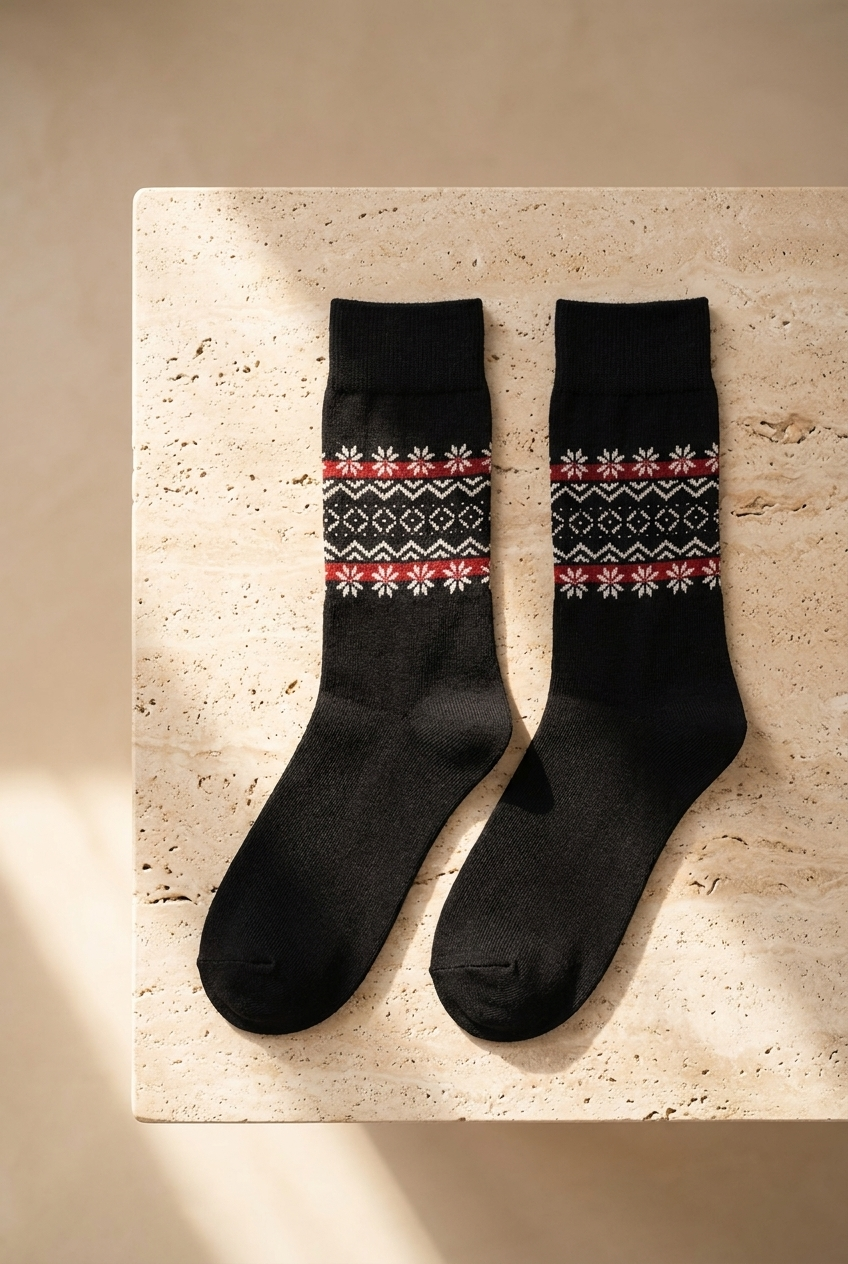 22501G4044 KAR TANESİ DESENLİ ERKEK SOKET ÇORAP Black
