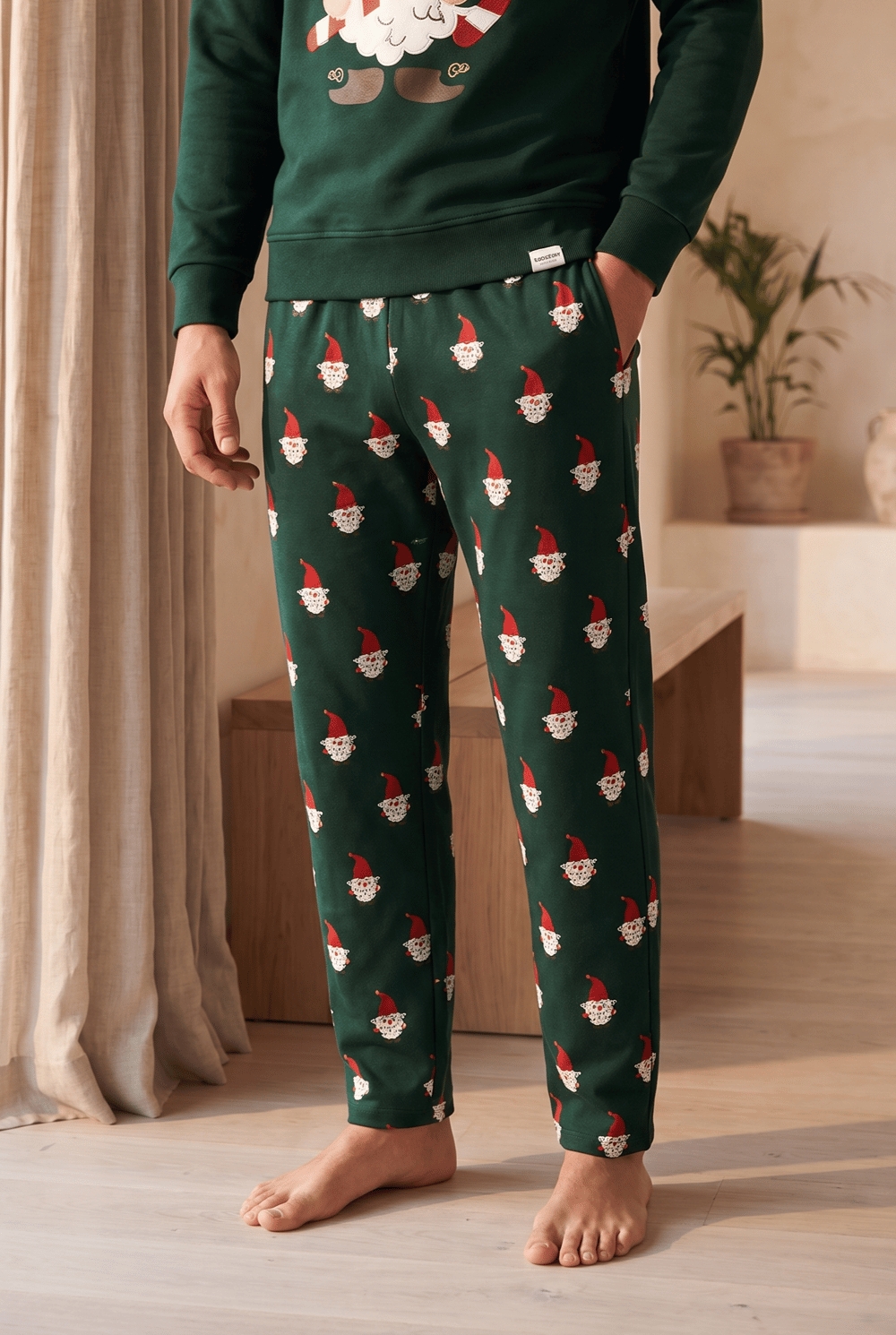 Erkek Santa Claus Yılbaşı Temalı Pijama Altı Yeşil