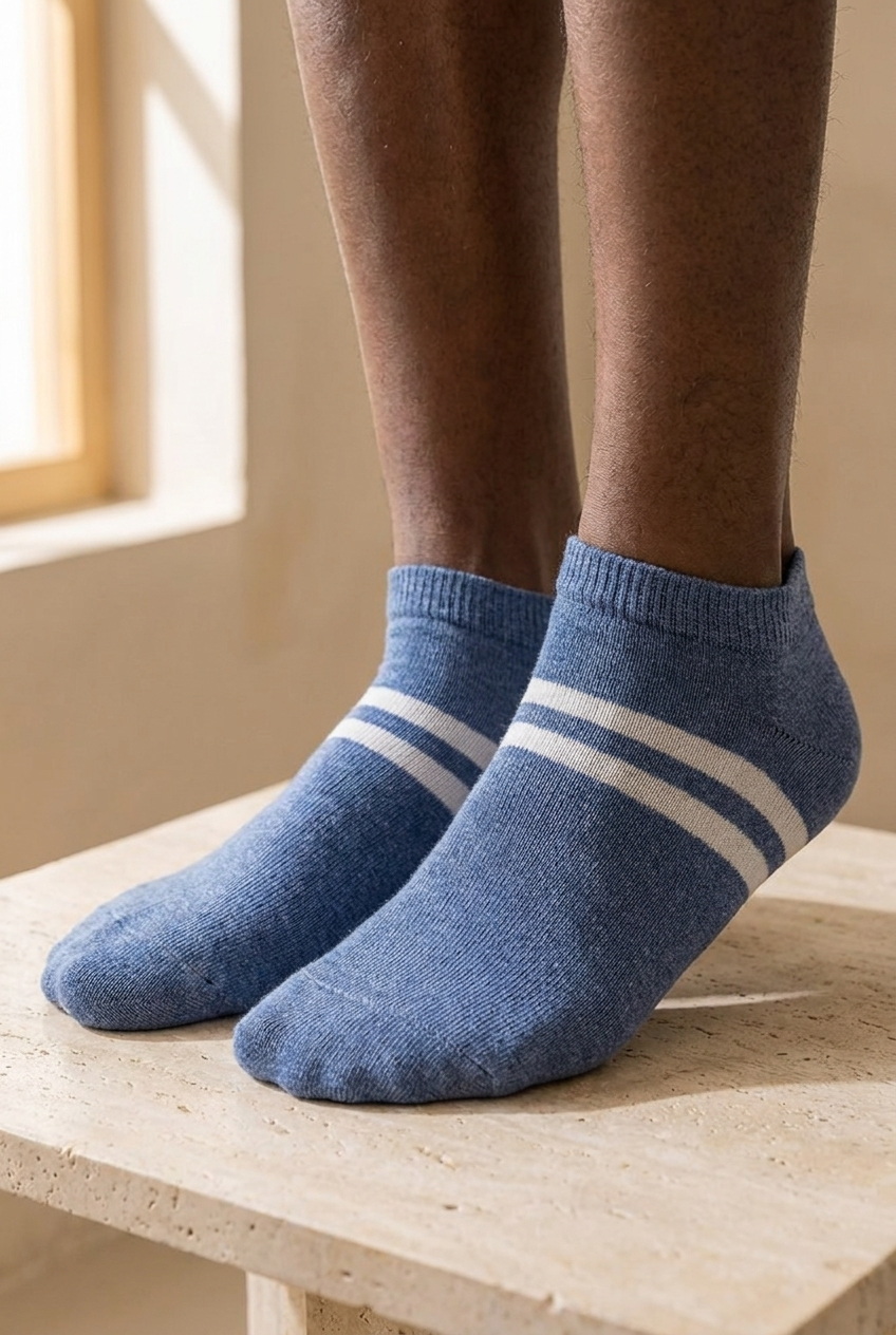 Erkek Şeritli Basic Step Çorap Mavi