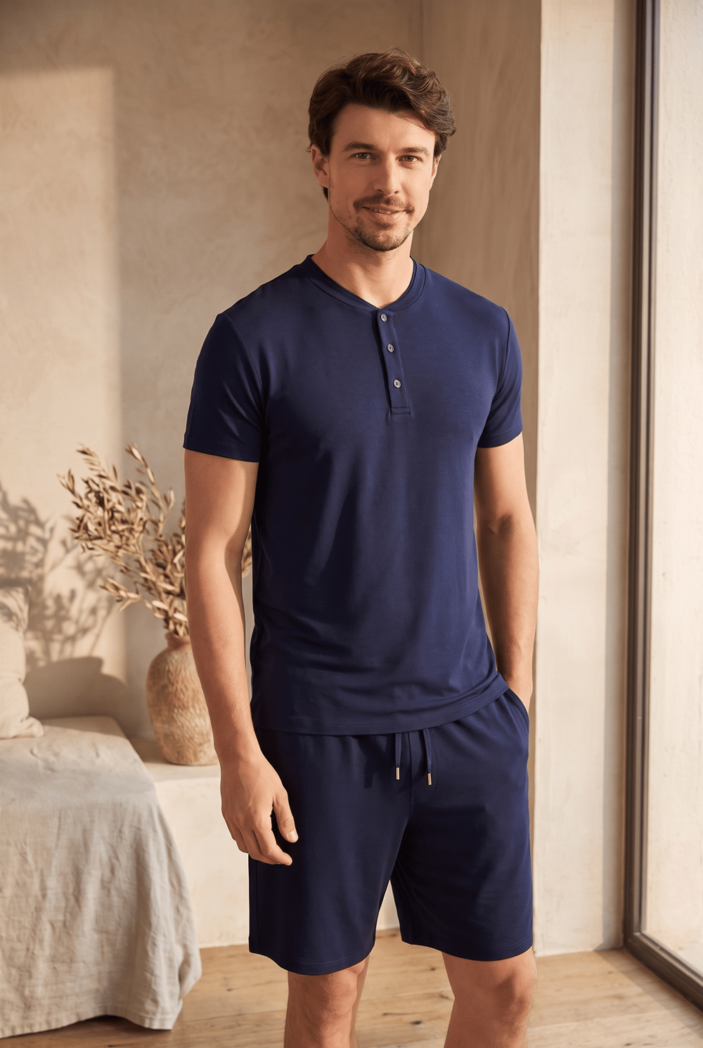Erkek Silver Düğmeli Pijama Üst Lacivert