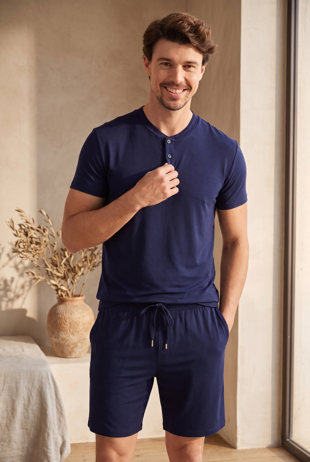 Erkek Silver Düğmeli Pijama Üst Lacivert