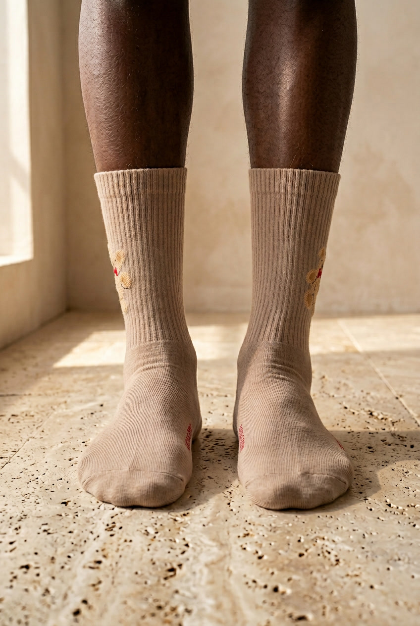 Erkek Teddy Desenli Soket Çorap Kahverengi