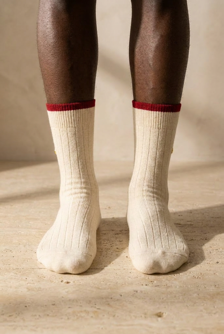 Mens Studded Check Socks Beige-Burgundy