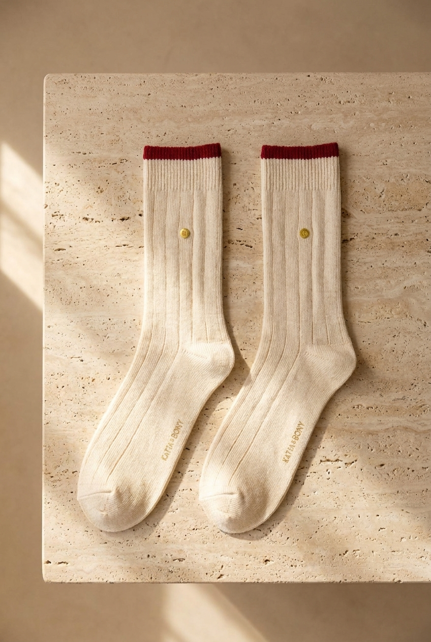 Mens Studded Check Socks Beige-Burgundy