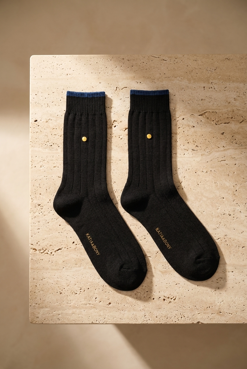 Mens Studded Checkered Sock Black-Navy