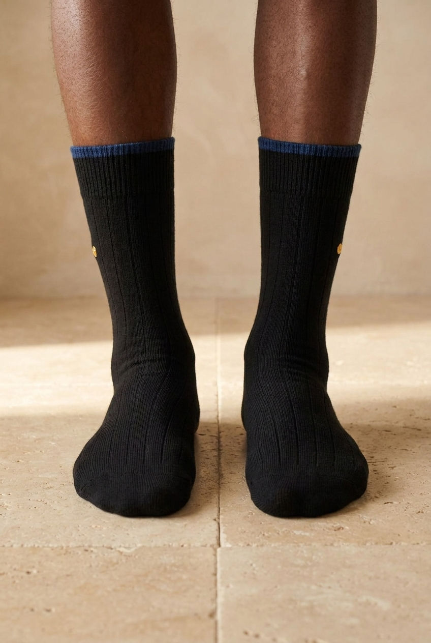 Mens Studded Checkered Sock Black-Navy