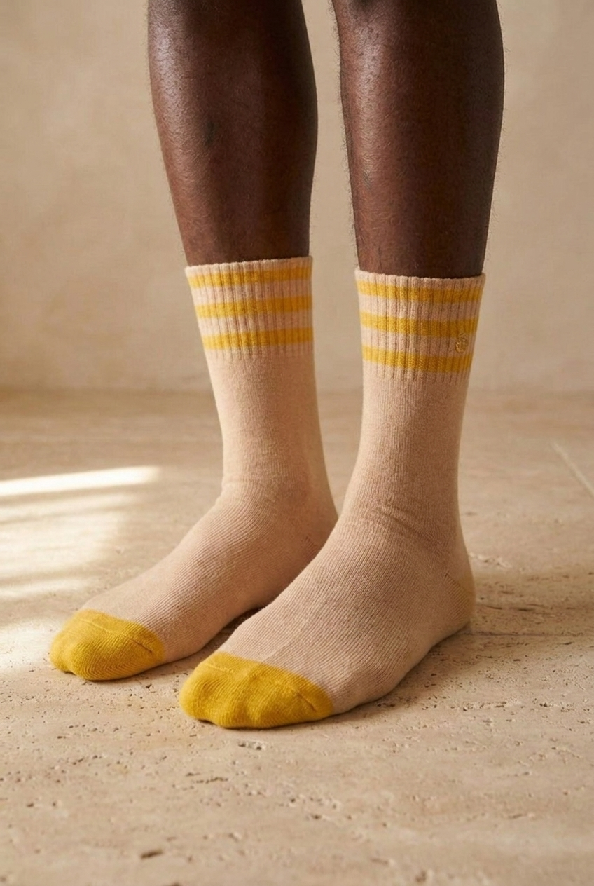 Mens Stapled Towel Socks Ecru