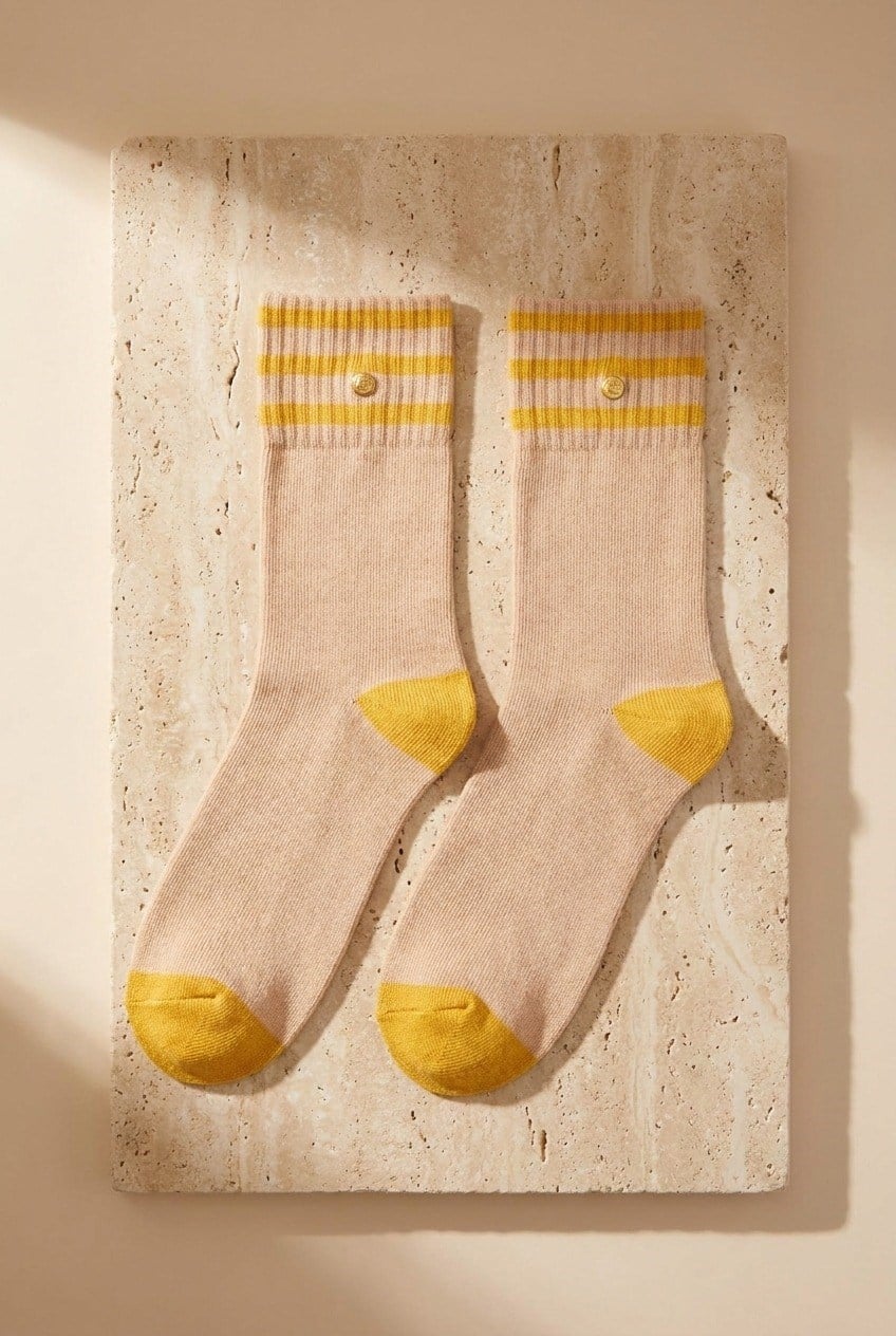 Mens Stapled Towel Socks Ecru