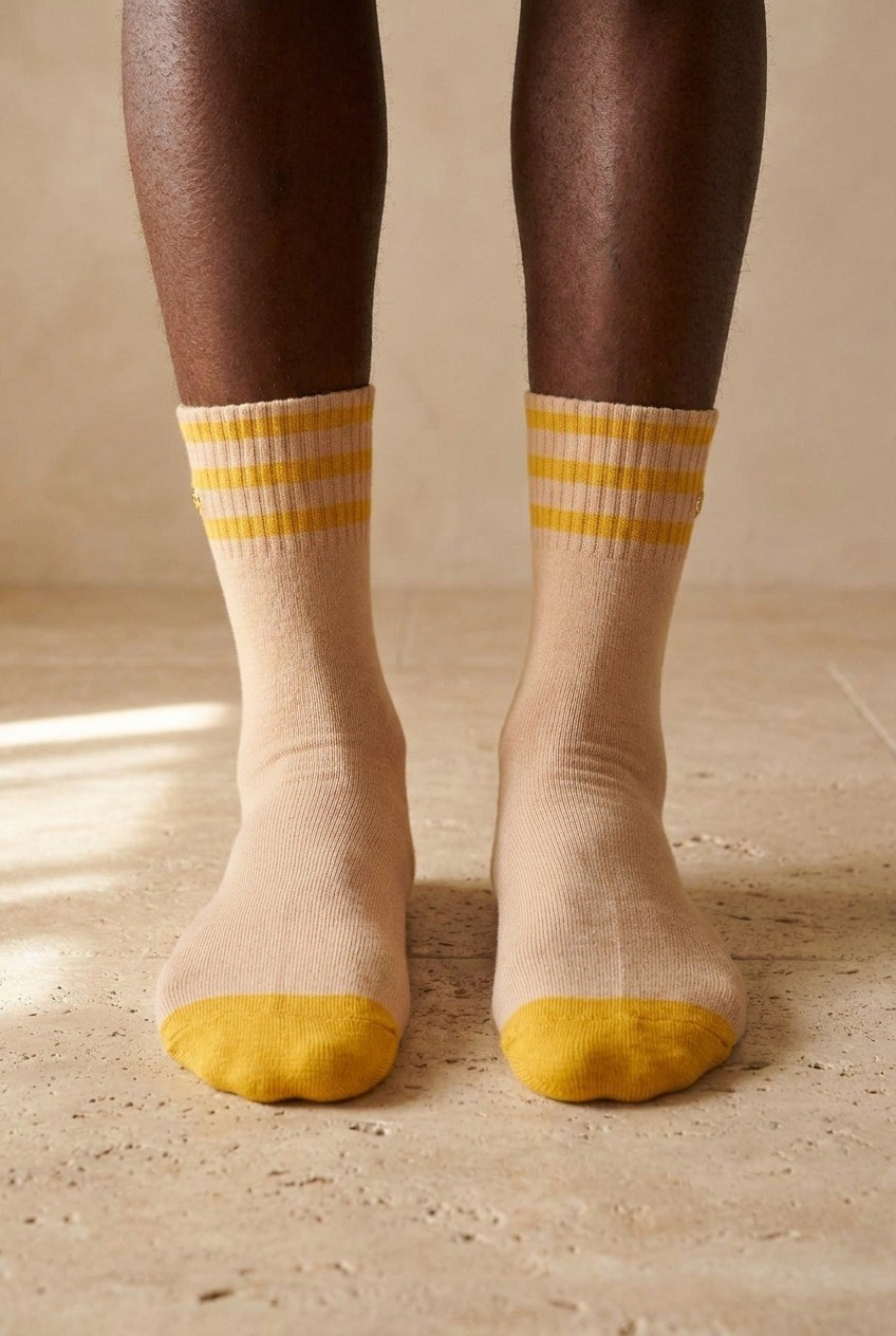 Mens Stapled Towel Socks Ecru