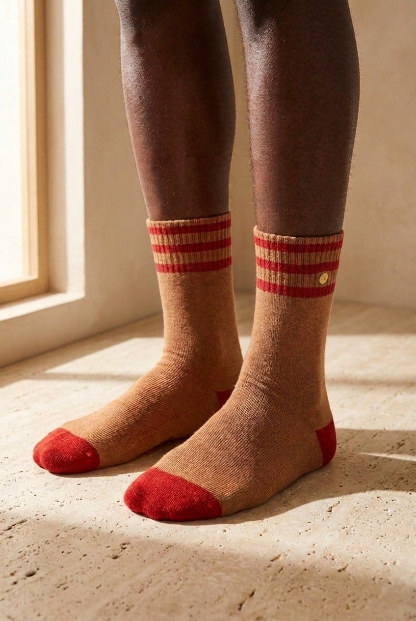 Mens Stapled Towel Socks Brown