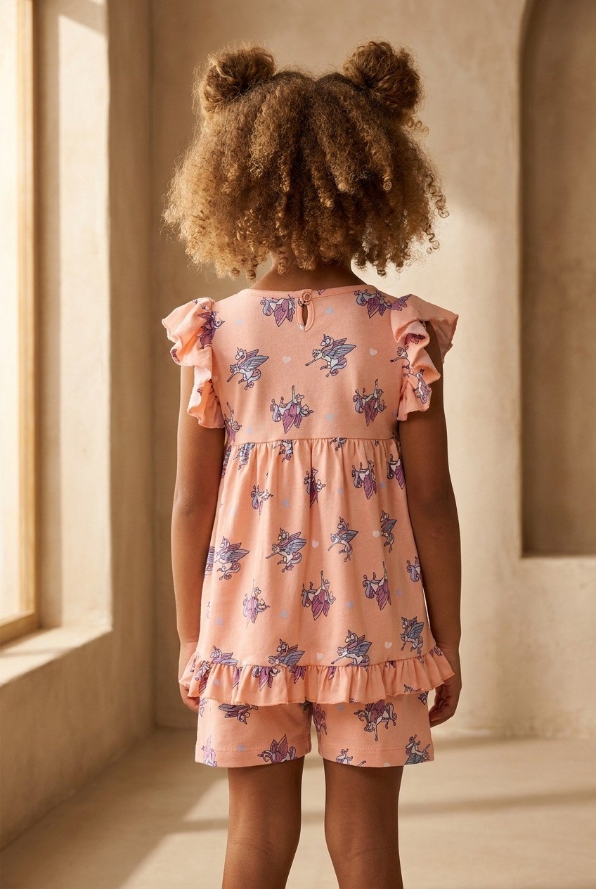 Fairytale Fırfırlı Kız Çocuk Pijama Üst Pembe