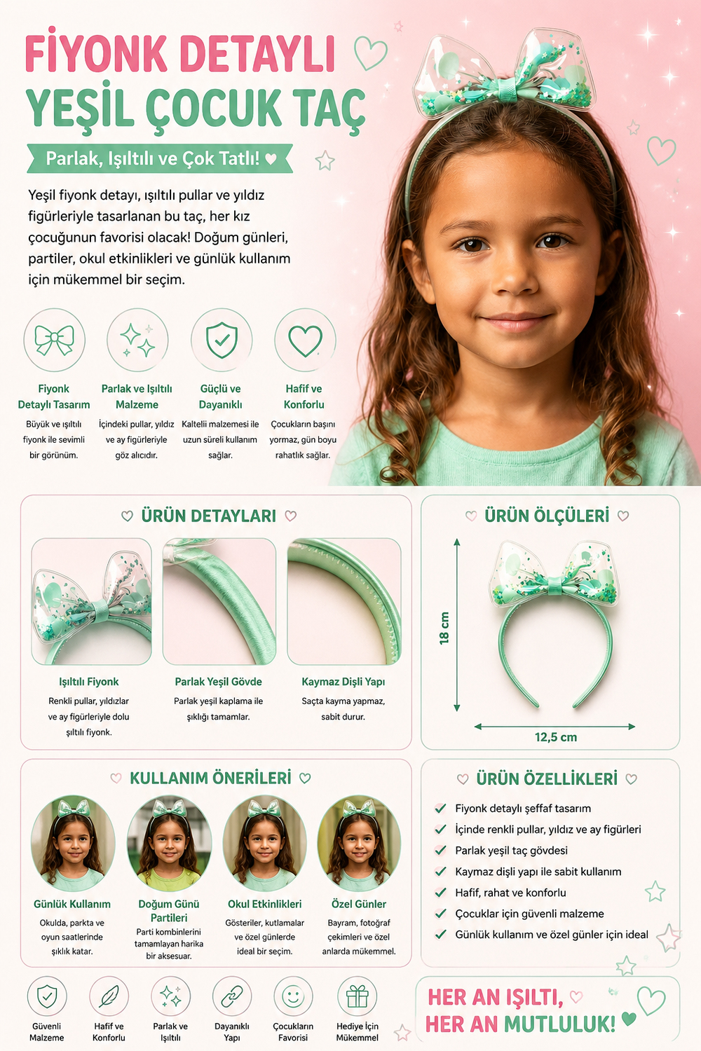 Fiyonk Detaylı Yeşil Çocuk Taç