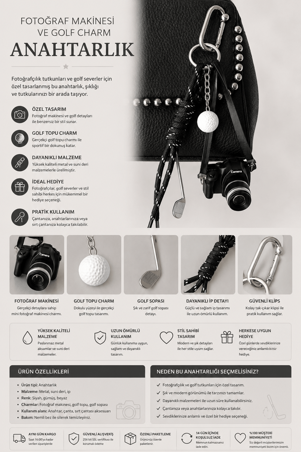 Camera And Golf Charm Keychain
