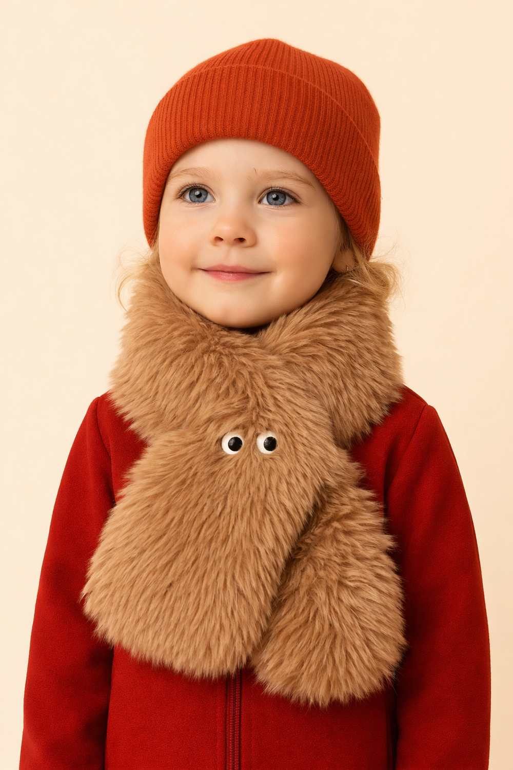Göz Nakışlı Peluş Atkı Kahverengi