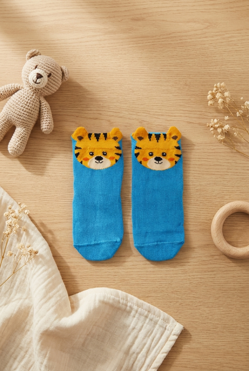 Animal Patterned Blue Baby Socks