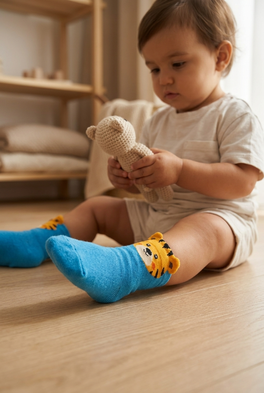 Animal Patterned Blue Baby Socks