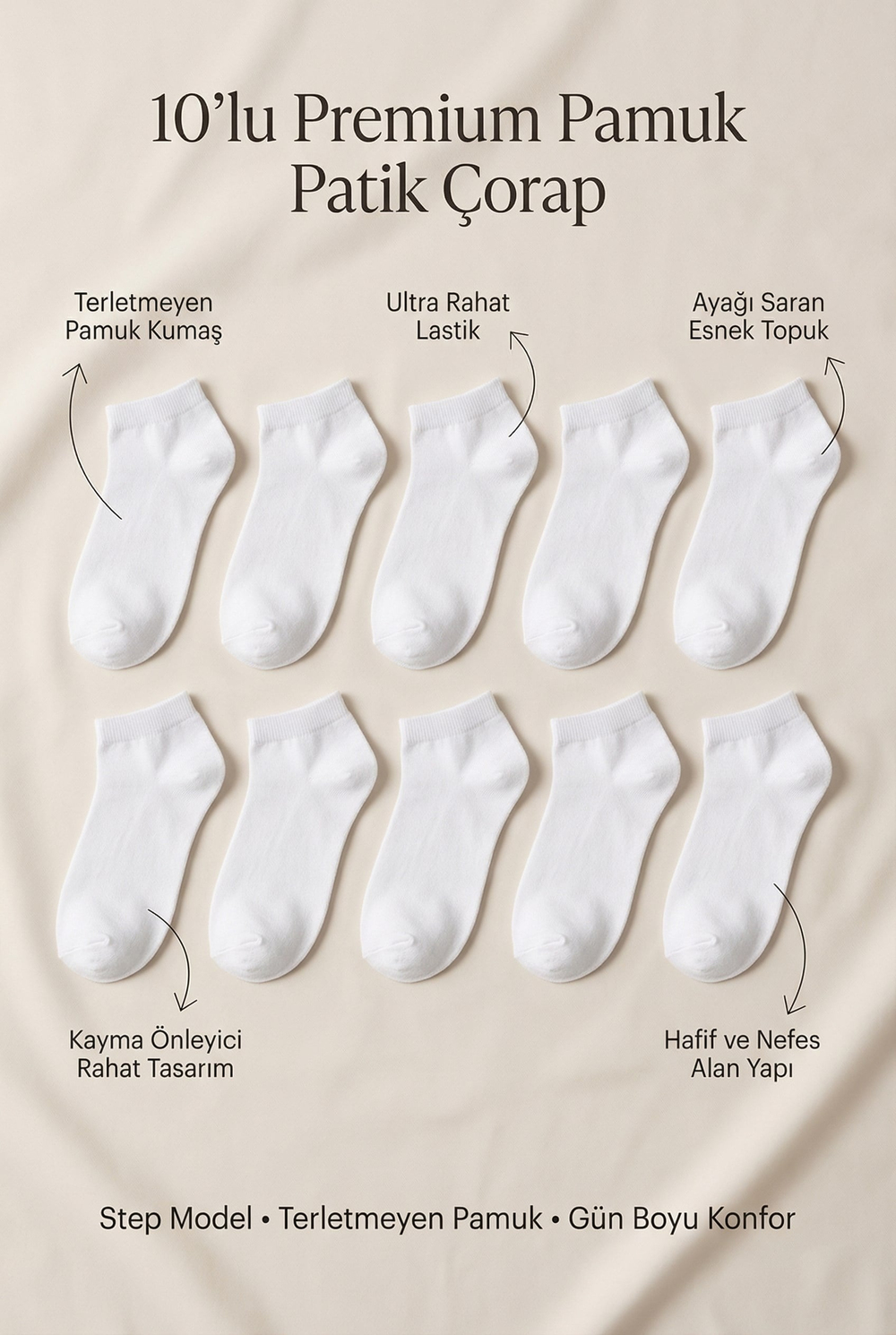 Kadın 10lu Basic Step Çorap Beyaz