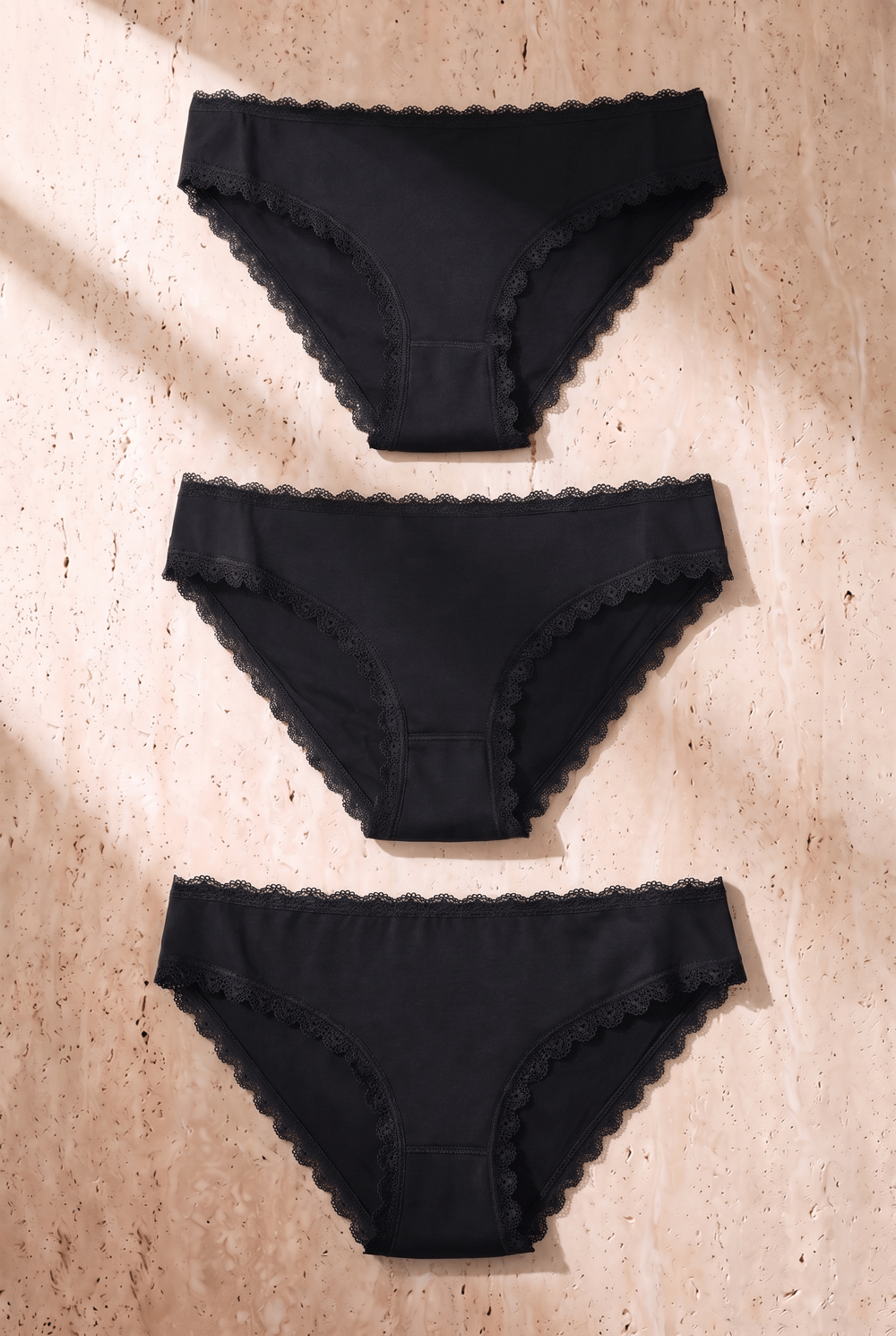 Kadın 3lü Dantelli Basic Slip Külot Siyah