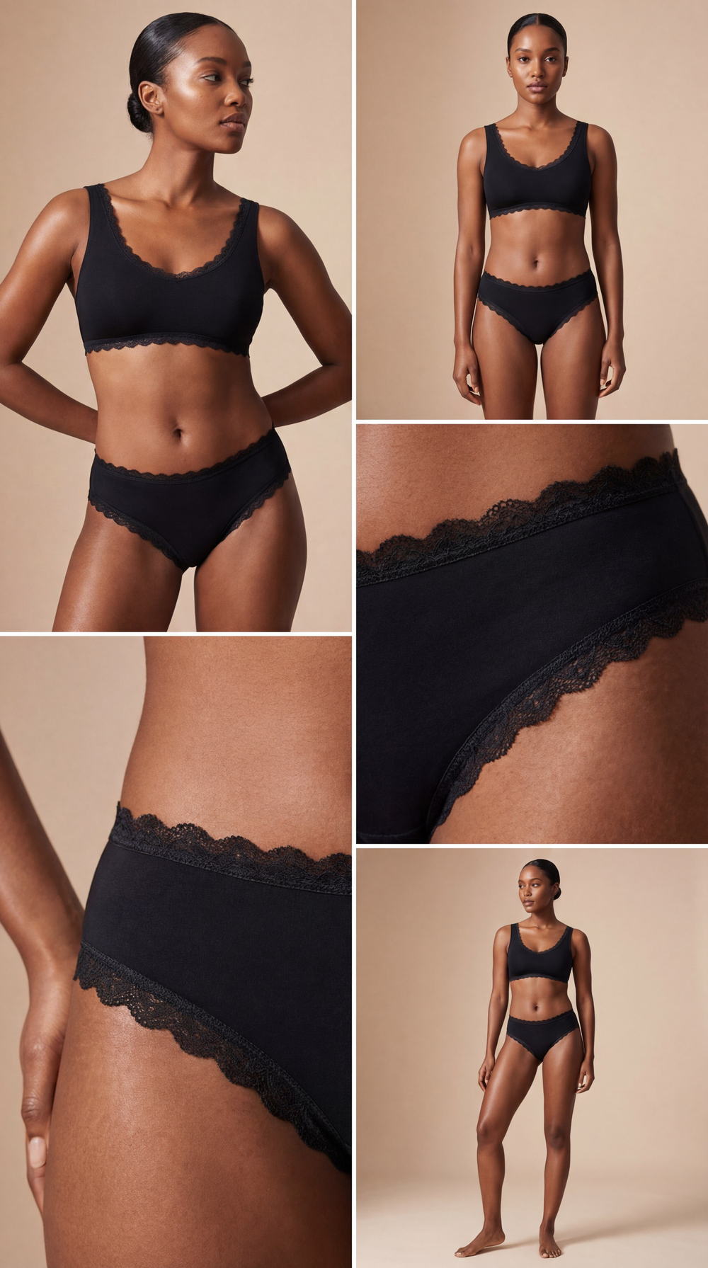 Kadın 3lü Dantelli Basic Slip Külot Siyah