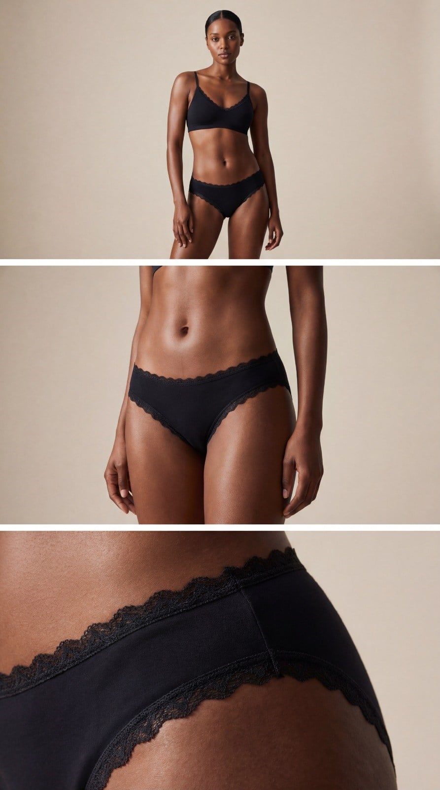 Kadın 3lü Dantelli Basic Slip Külot Siyah