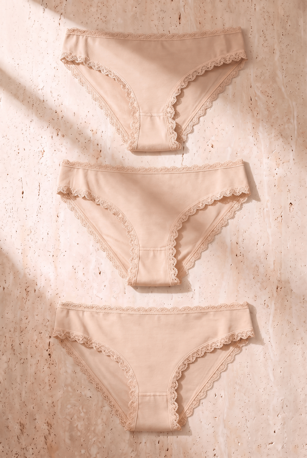 Kadın 3lü Dantelli Basic Slip Külot Ten