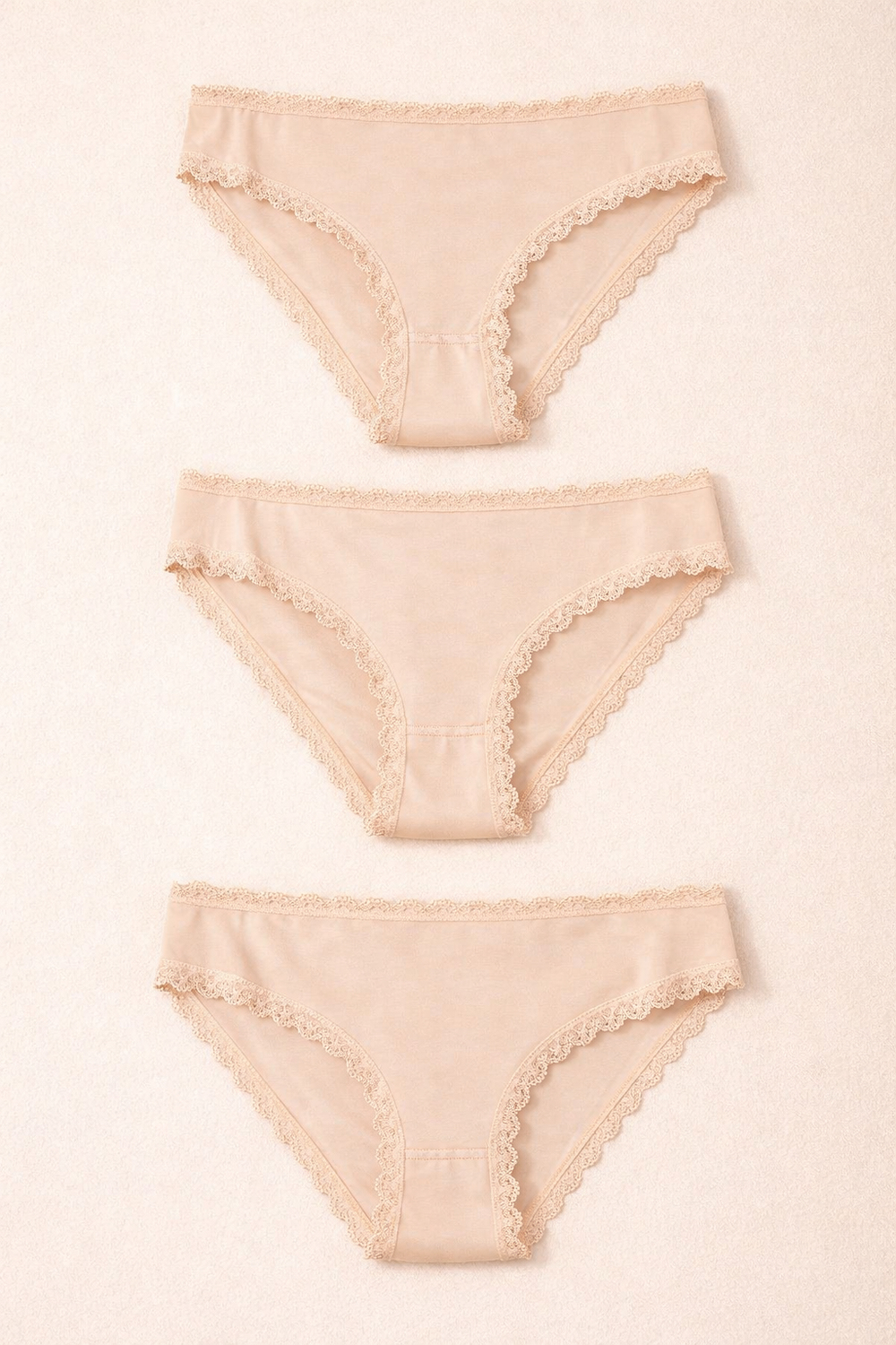 Kadın 3lü Dantelli Basic Slip Külot Ten