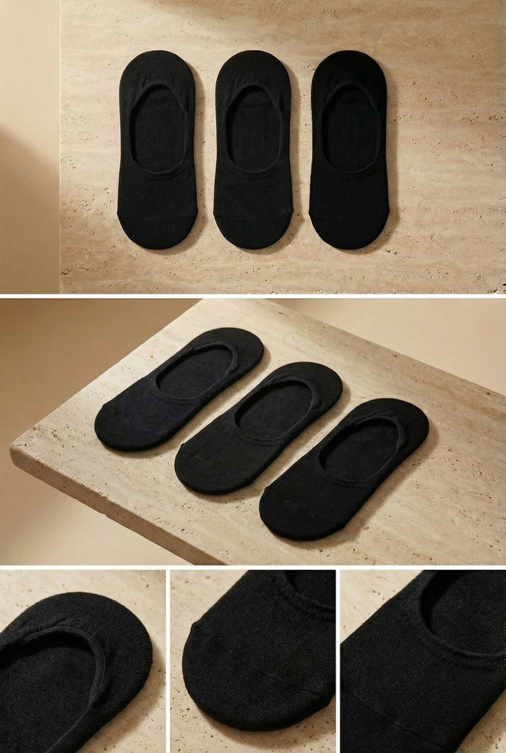 Womens 3-Pack Basic Invisible Ballet Socks Black/Black/Black