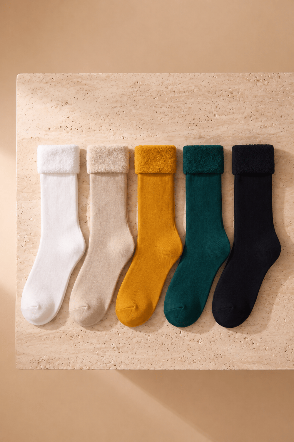 Womens 5-Piece Towel Socks Mustard Mix