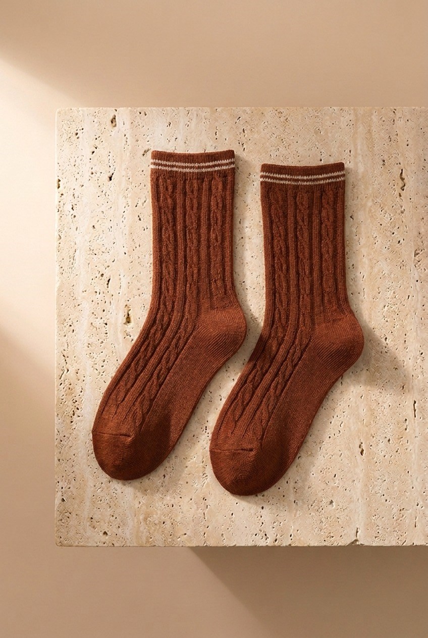 Kadın 5li Paket Soket Çorap Kahverengi Karışık