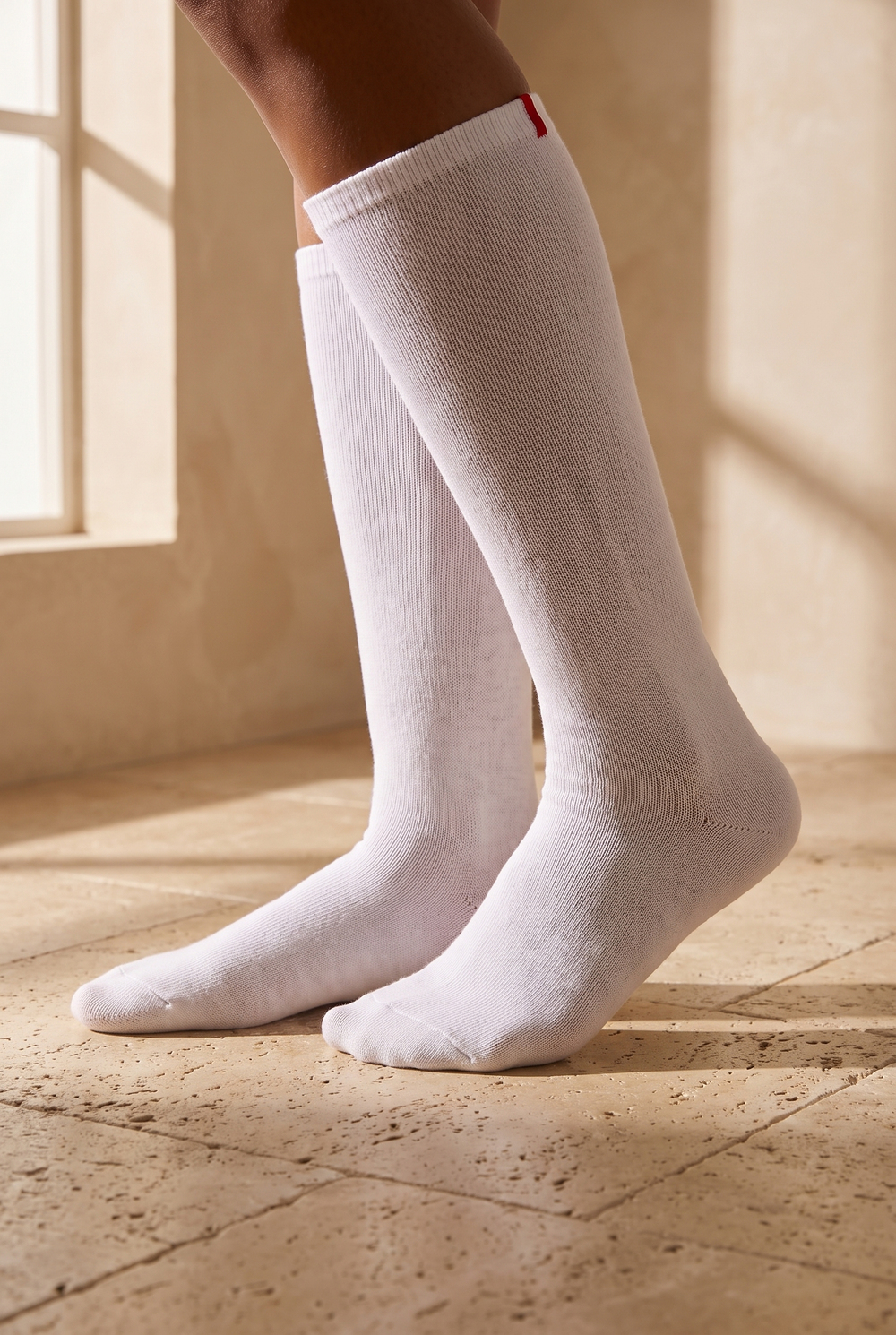 Womens White Colored Famliy Basic Knee-Length Socks