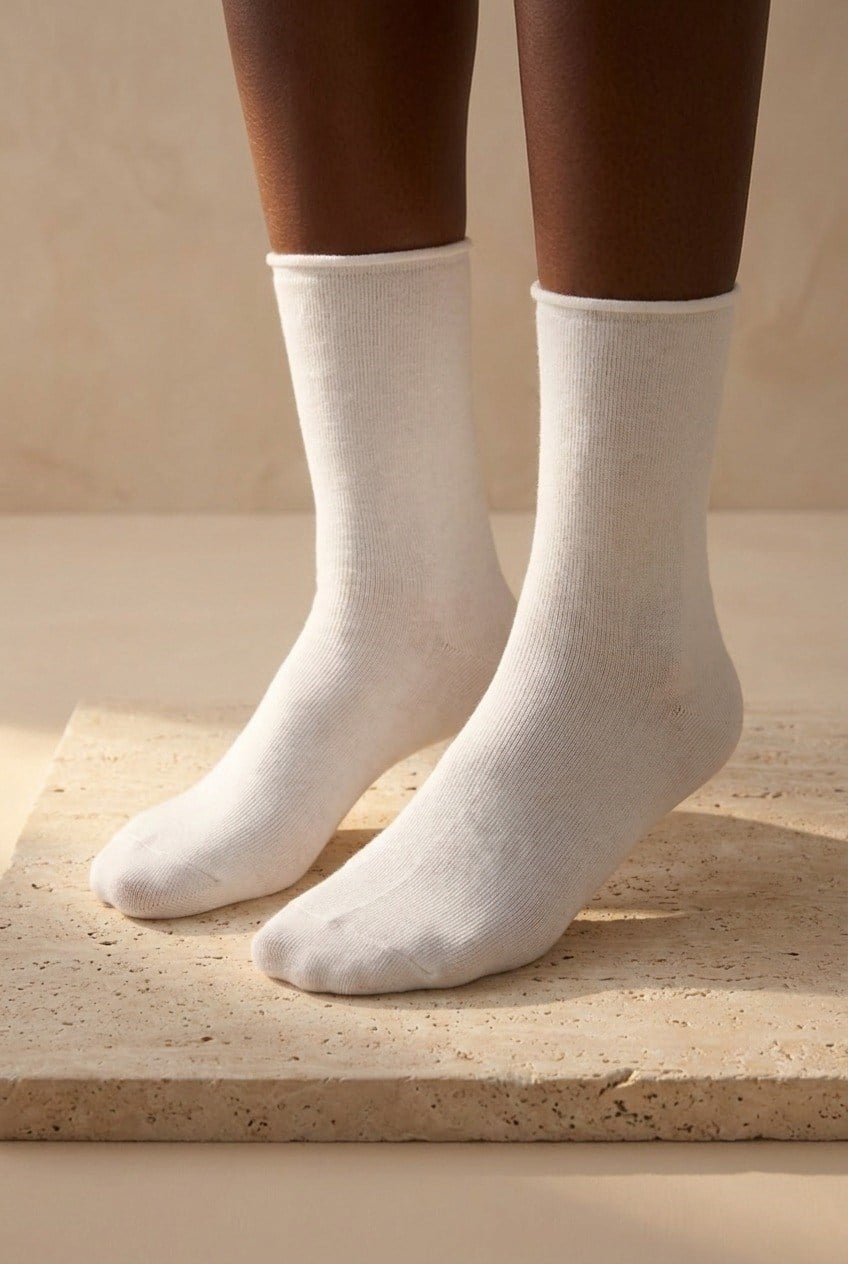 Womens White Colored Elasticless Modal Fabric Thin Sock Socks