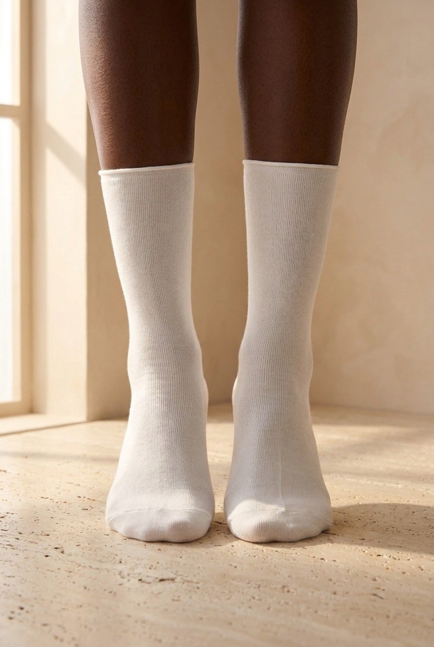 Womens White Colored Elasticless Modal Fabric Thin Sock Socks