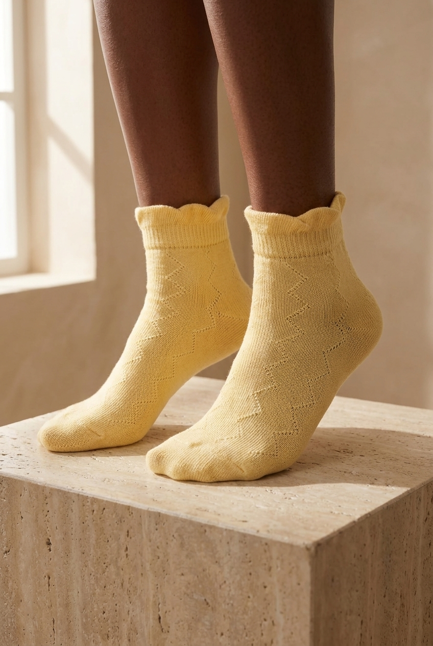 Womens Ankle Frilly Step Socks Orange