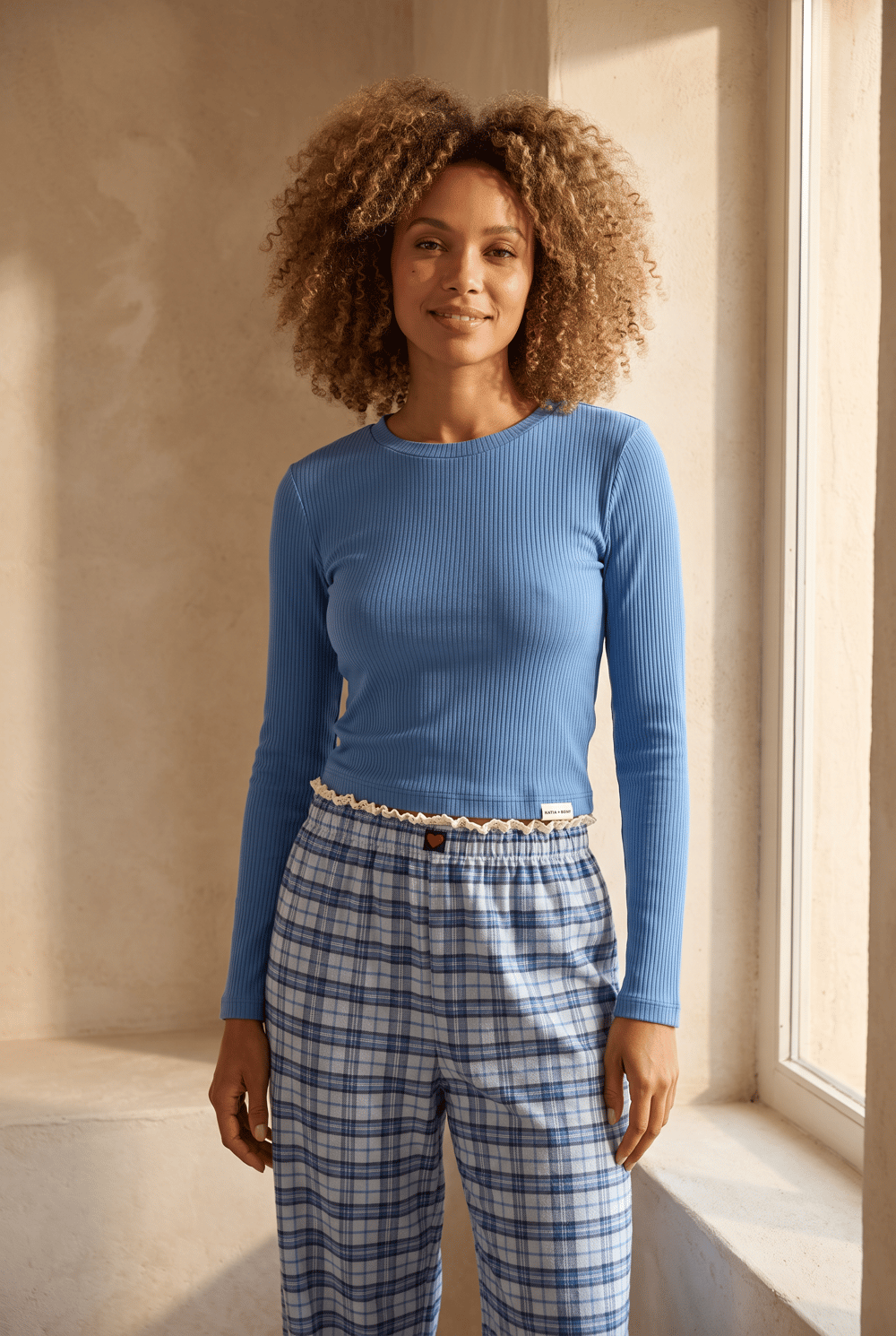 Kadın Blue Harmony Mavi Ekoseli Pijama Takımı