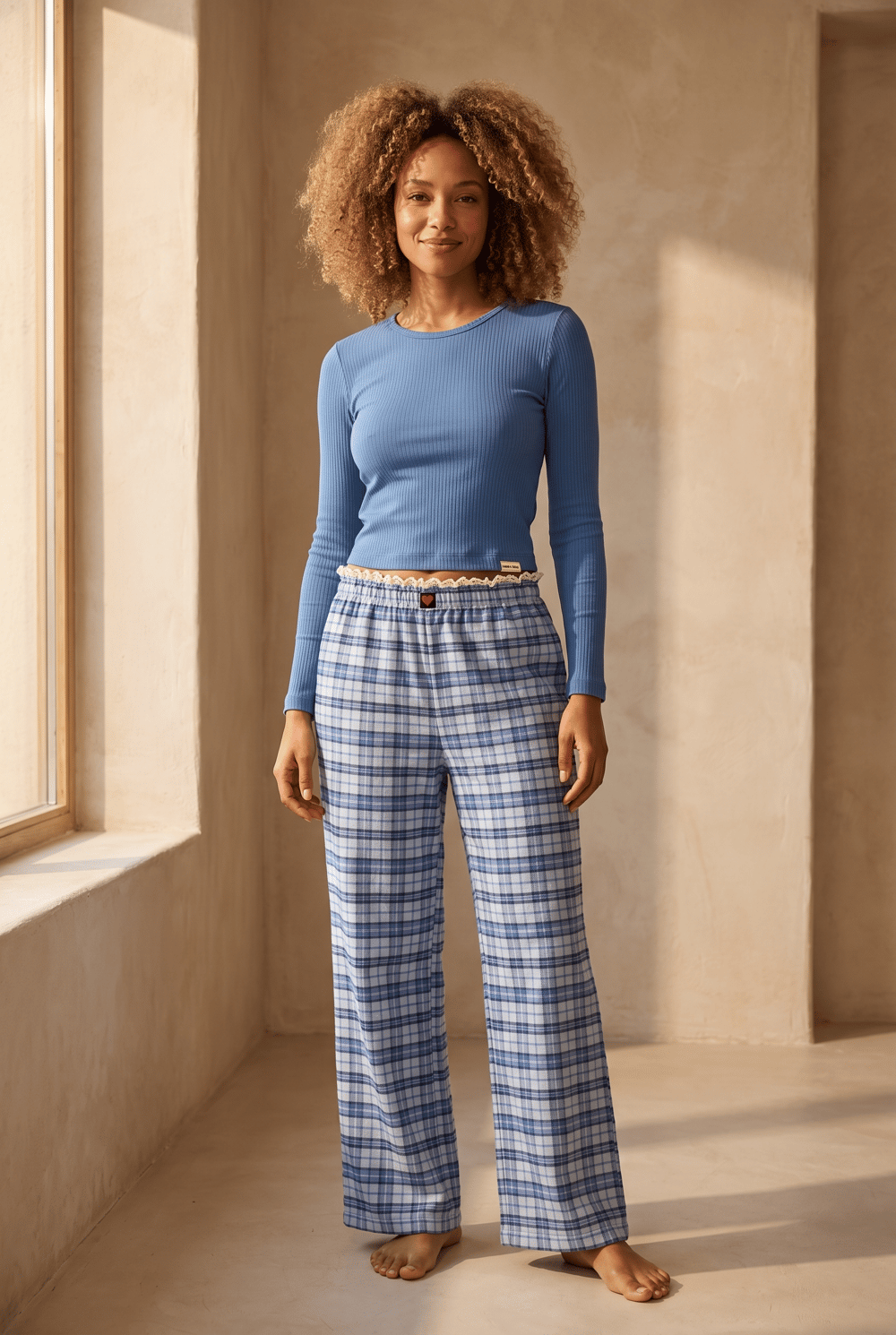 Kadın Blue Harmony Mavi Ekoseli Pijama Takımı