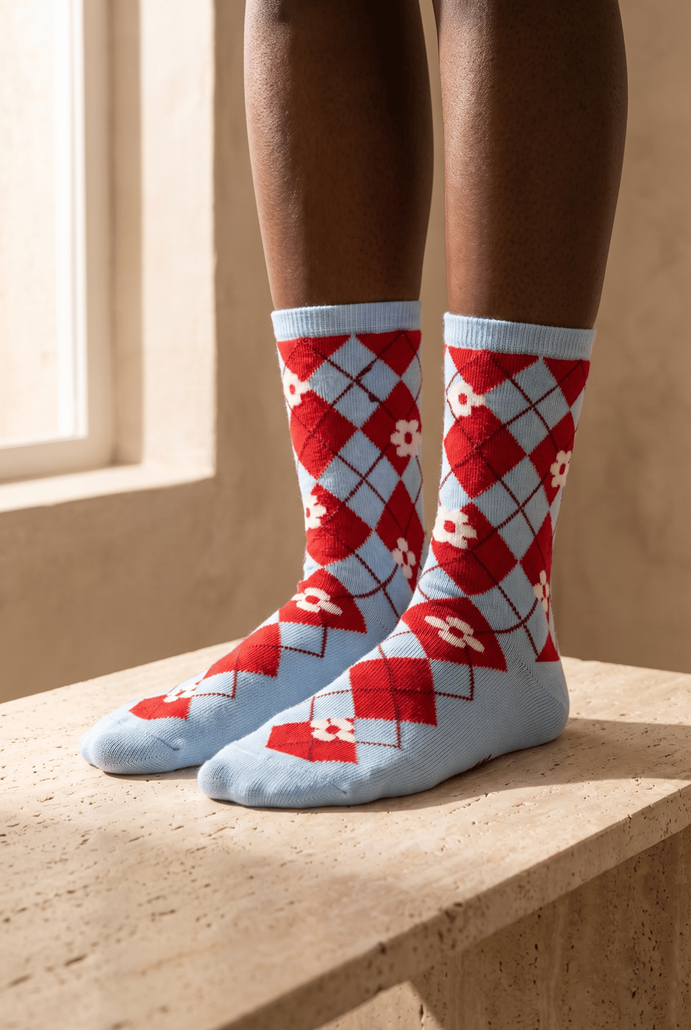 Plaıd Floral Womens Socks Socks Blue