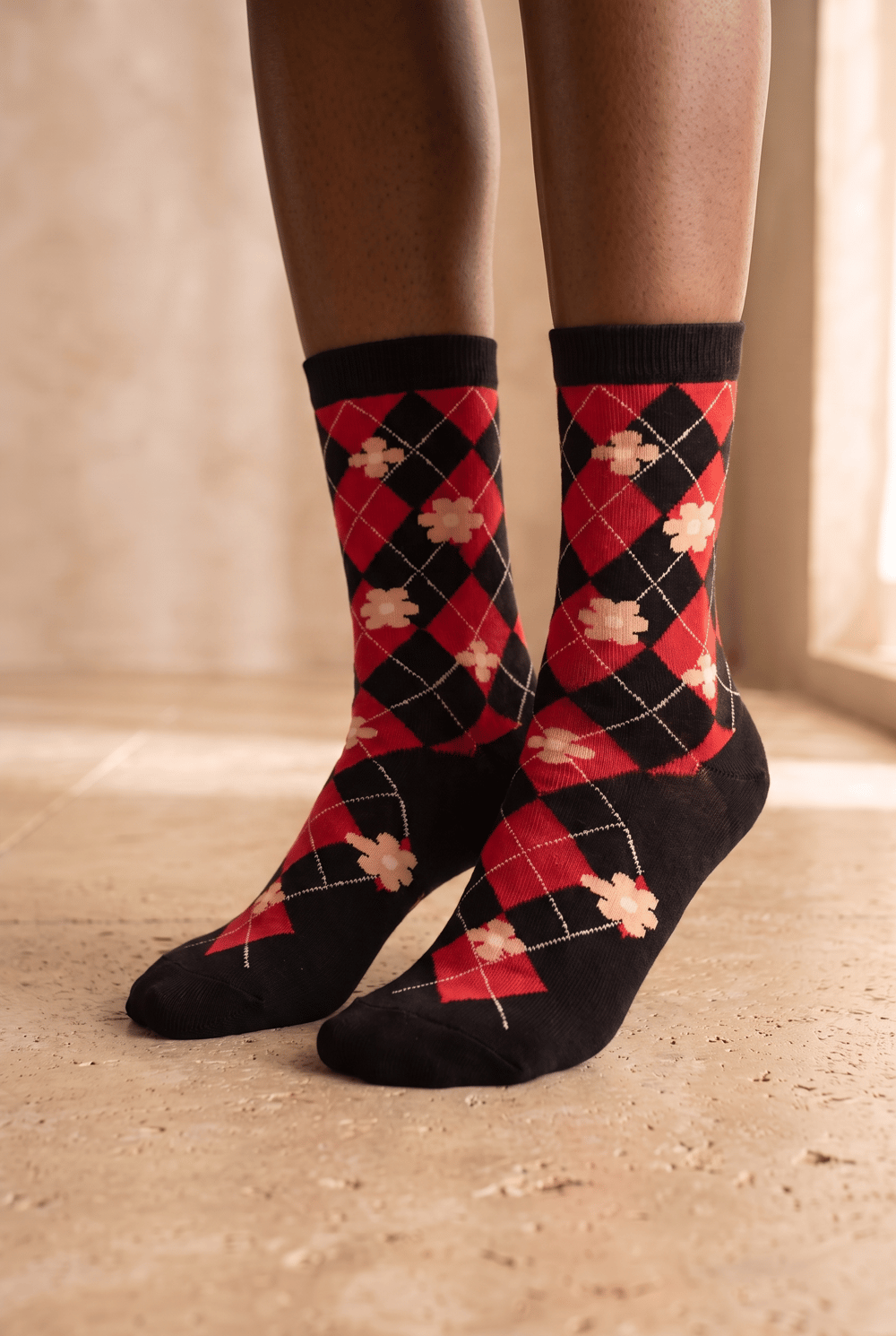 Plaıd Floral Womens Socks Socks Black