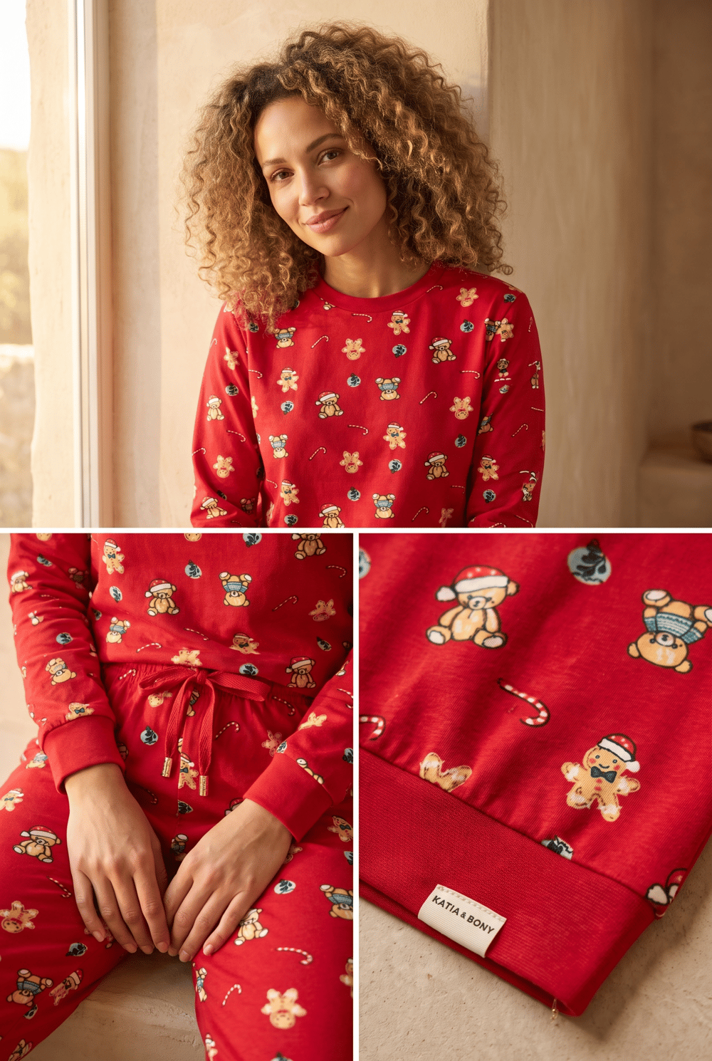 Kadın Dear Santa Ginger Breadman Pijama Takımı Kırmızı