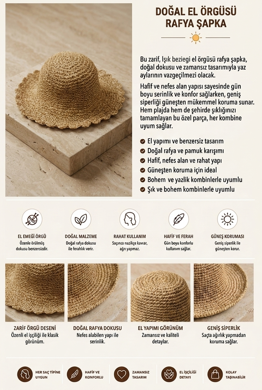 Kadın Fırfırlı Hasır Şapka Bej