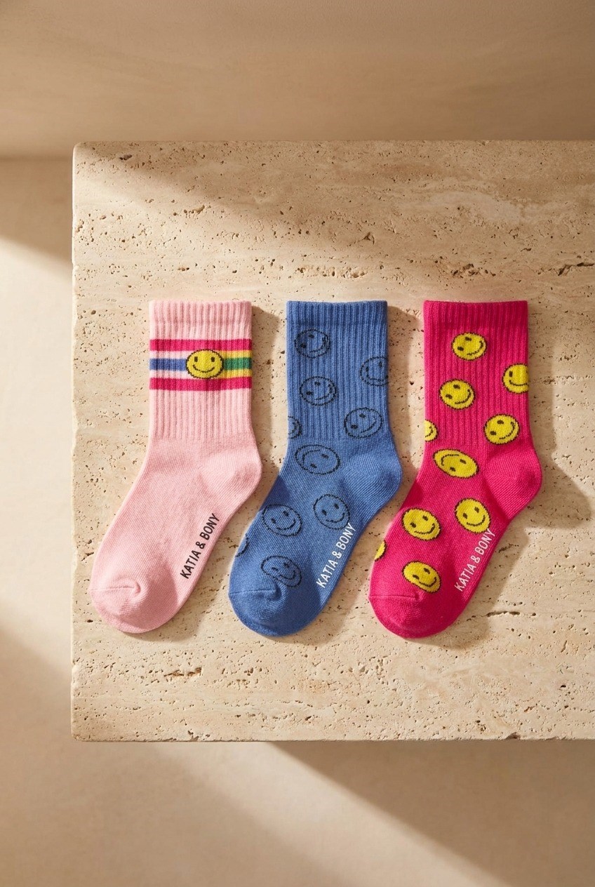 Womens Smiley Face Patterned 3-Pack Socket Socks