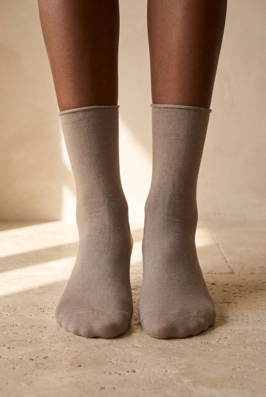 Womens Brown Melange Colored Elasticless Modal Fabric Thin Socks