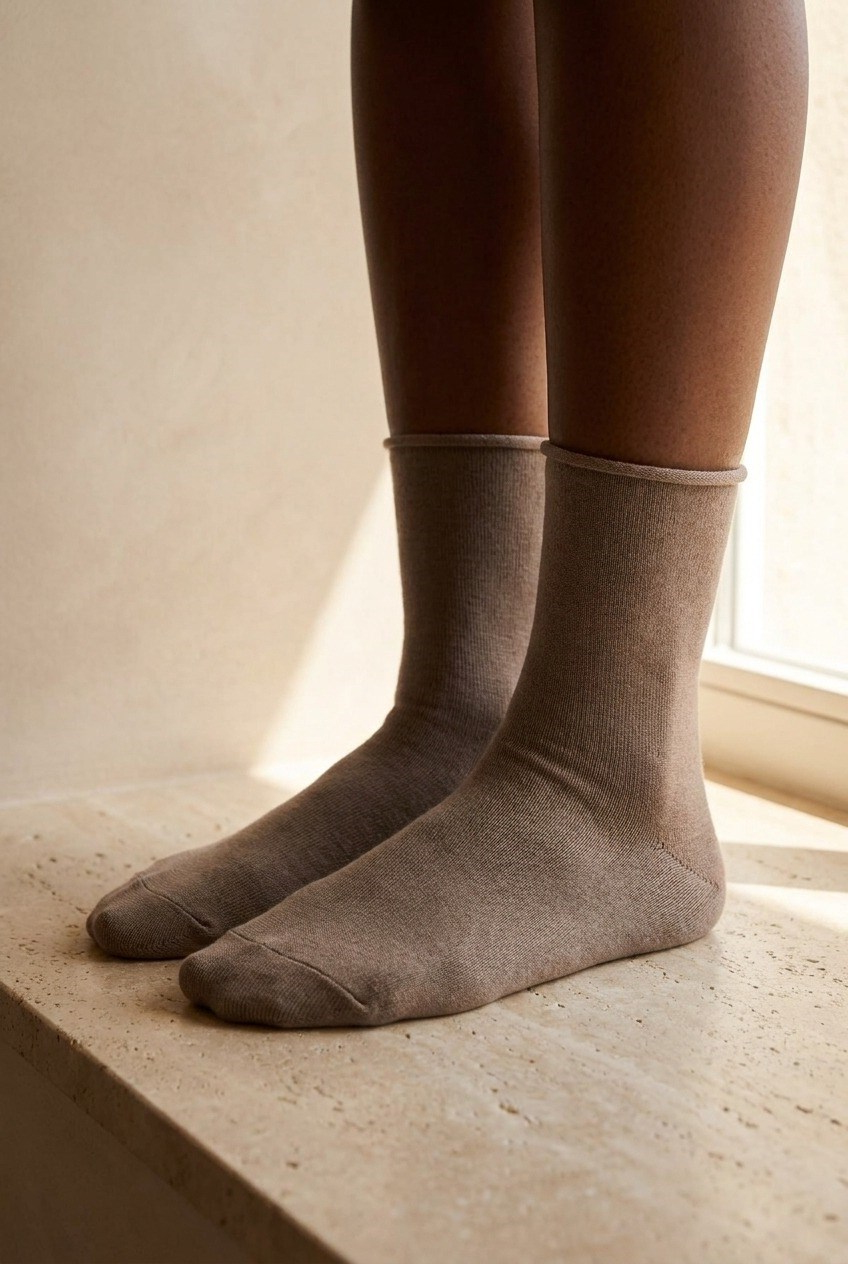 Womens Brown Melange Colored Elasticless Modal Fabric Thin Socks