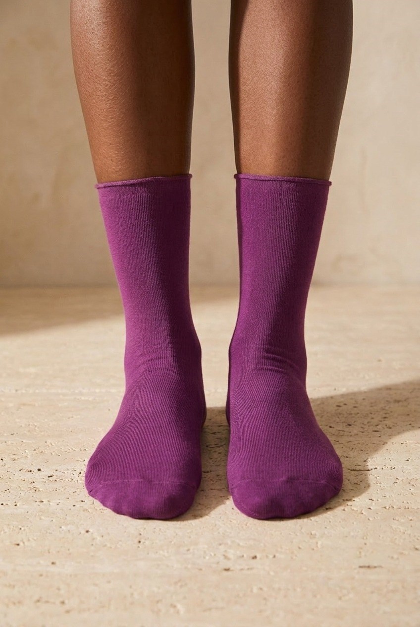 Womens Dark Purple Colored Elasticless Modal Fabric Thin Sock Socks