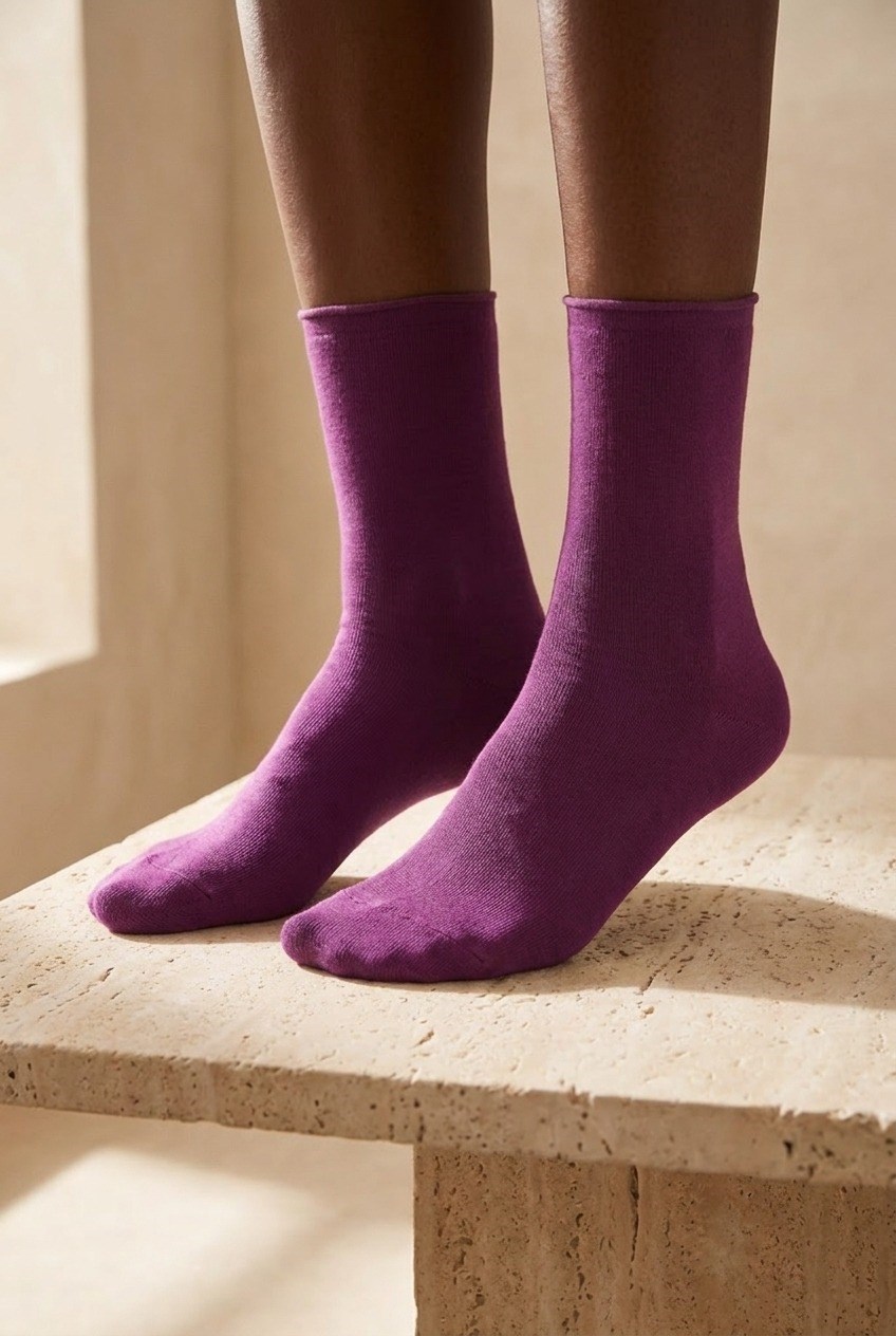 Womens Dark Purple Colored Elasticless Modal Fabric Thin Sock Socks