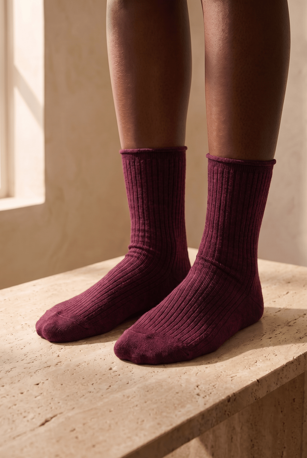 Womens Lyocell Claret Red Colored Socket Socks