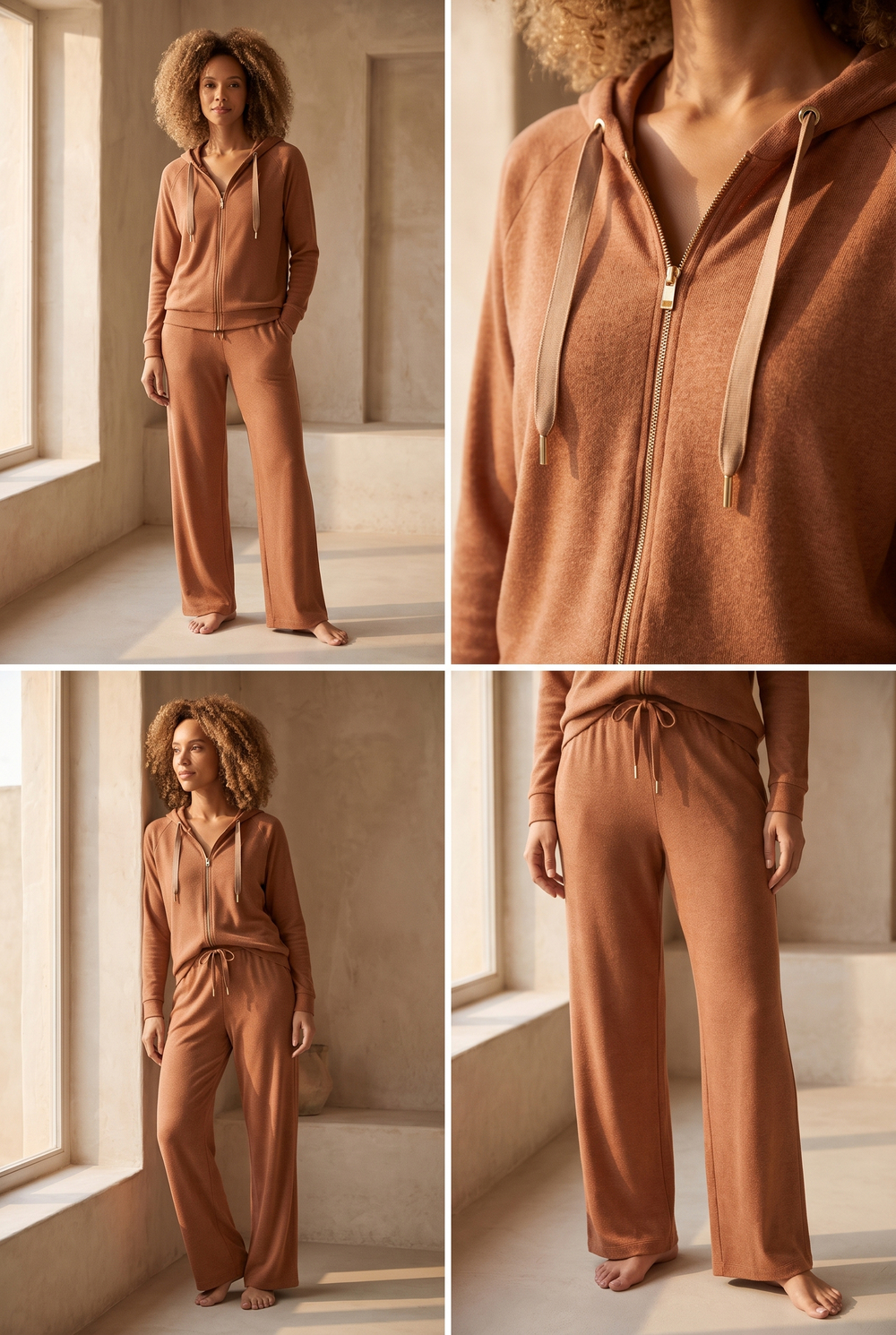 Kadın Önü Fermuarlı Kapüşonlu Sweatshirt Moka
