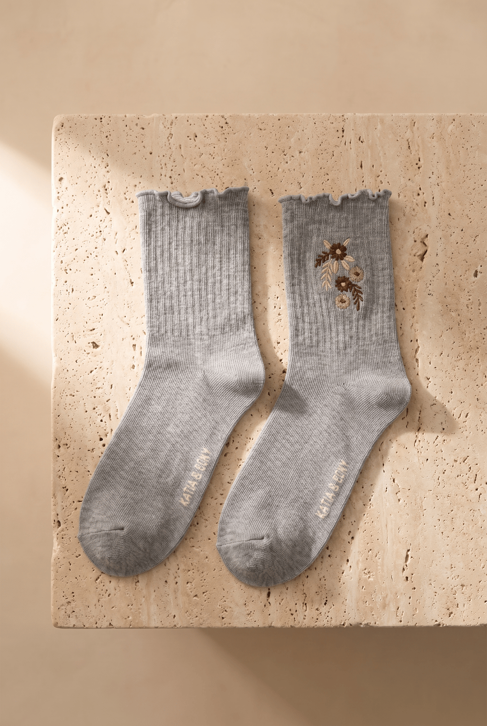 Daısy Embroıdered Womens Socks Socks Lıght Gray