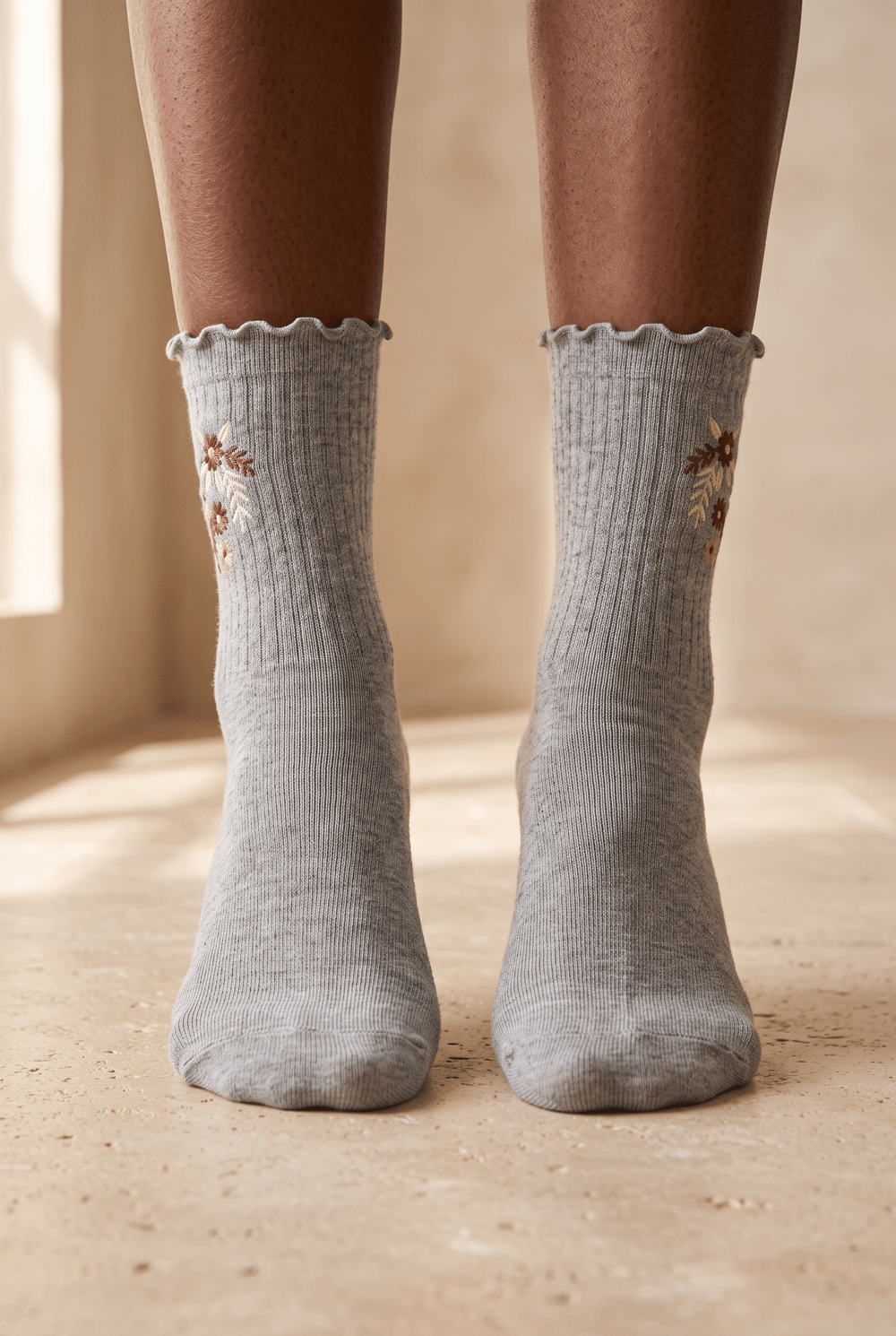 Daısy Embroıdered Womens Socks Socks Lıght Gray